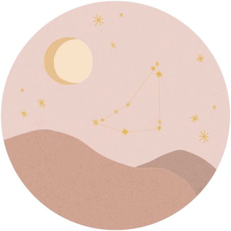 Bevezetés az Asztrológiába! Állatövi jegyek kör alakú faliképe "BAK" terrakotta rózsaszín sárga és aranysága tónus falikép