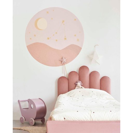 Bevezetés az Asztrológiába! Állatövi jegyek kör alakú faliképe "BAK" terrakotta rózsaszín sárga és aranysága tónus falikép