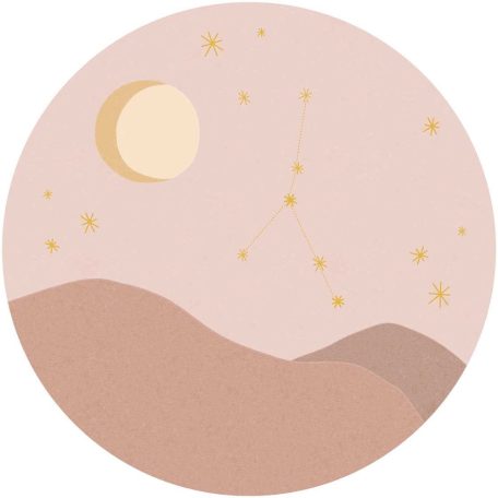 Bevezetés az Asztrológiába! Állatövi jegyek kör alakú faliképe "RÁK" terrakotta rózsaszín sárga és aranysága tónus falikép