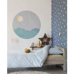   Bevezetés az Asztrológiába! Állatövi jegyek kör alakú faliképe "MÉRLEG" kék/szürkéskék türkiz sárga és sárgásbézs tónus falikép