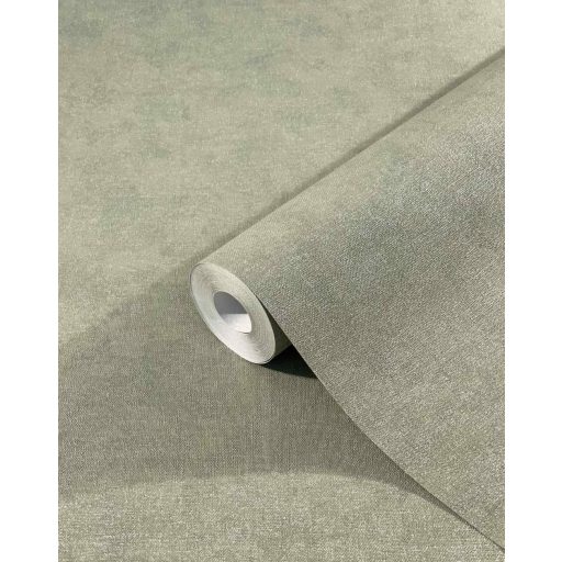 Textilhatású strukturált egyszínű minta zsályazöld és ezüst tónus tapéta