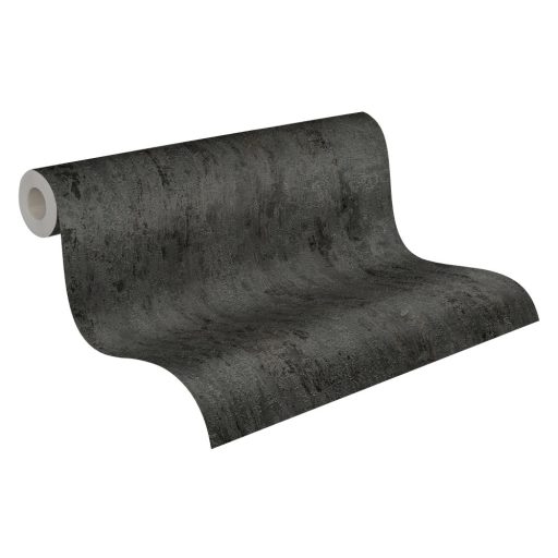 Patinás megjelenésű Vintage design fekete és ezüst tónus fémes hatás tapéta
