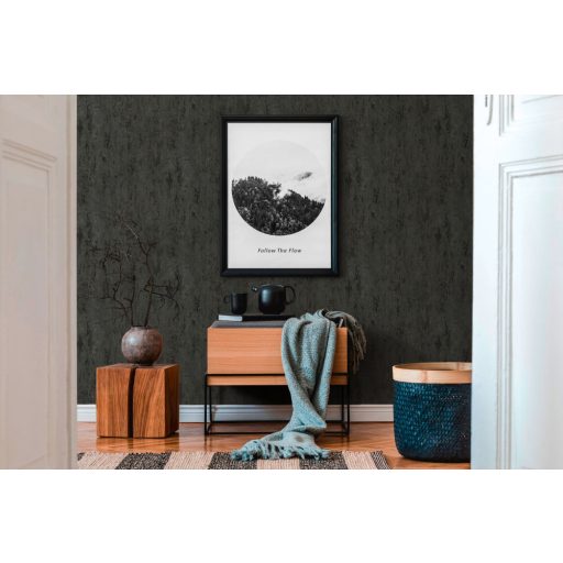 Patinás megjelenésű Vintage design fekete és ezüst tónus fémes hatás tapéta