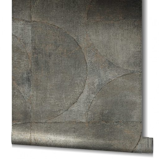Marburg Vintage Deluxe 32821 Vintage Geometrikus Grafikus beton háttéren óriás körök körívek szürke szürkésbarna zöldeskék ezüst rézszín tapéta