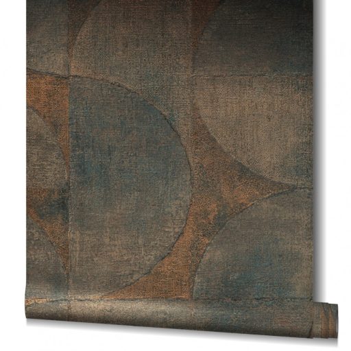 Marburg Vintage Deluxe 32822 Vintage Geometrikus Grafikus beton háttéren óriás körök körívek kék barna narancs/terra rézszín tapéta
