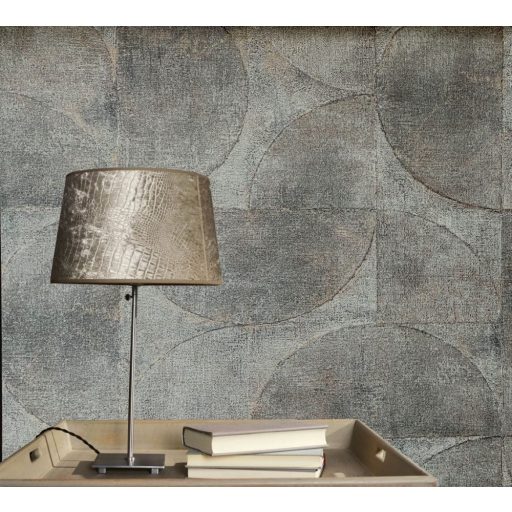 Marburg Vintage Deluxe 32823 Vintage Geometrikus Grafikus beton háttéren óriás körök körívek kék szürke szürkésbarna ezüst rézszín tapéta