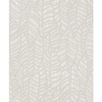   Stilizált levelek hangsúlyos erezettel 3D hatás enyhe csillogás gyönygyház krémszürke bézs tapéta