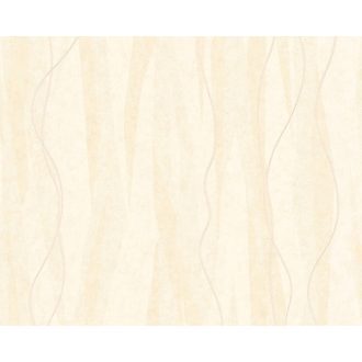   Finom elegancia a lágyan hullámzó vonalak mozgásával krémszín és lágy bézs tónus finom fémes hatás tapéta