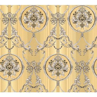   Elegáns klasszikus barokk díszítőminta arany szürke/ezüstszürke fehér és antracit tónus fémes hatás tapéta