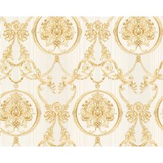   Finoman kidolgozott klasszikus barokk motívum krémfehér és arany tónus fémes hatás tapéta