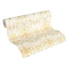 Finoman kidolgozott klasszikus barokk motívum krémfehér és arany tónus fémes hatás tapéta