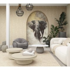   Váratlan vendég! Nappaliba betoppanó elefánt motívuma sötétszürke fekete sárga és törtfehér tónus falpanel