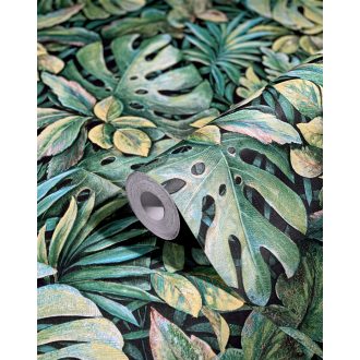   Marburg Botanica 33304 Botanikus egzotikus levélmotívum zöld árnyalatok antracit sárga tapéta