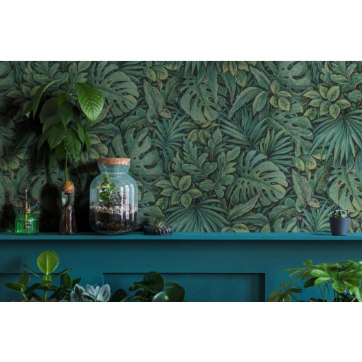 Marburg Botanica 33304 Botanikus egzotikus levélmotívum zöld árnyalatok antracit sárga tapéta