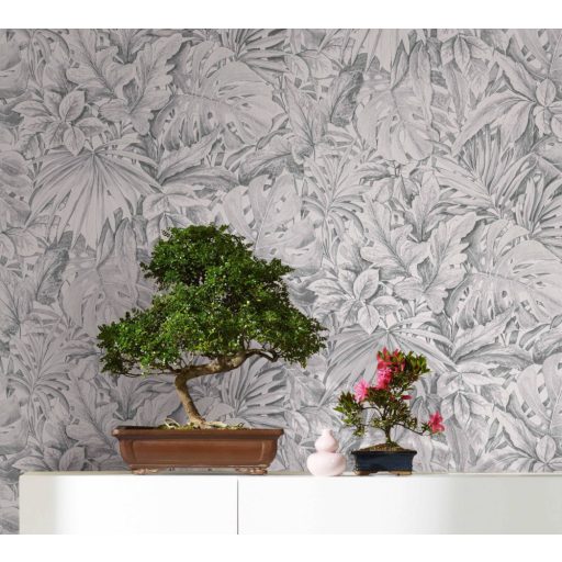 Marburg Botanica 33308 Botanikus egzotikus levélmotívum szürke fehér ezüst tapéta