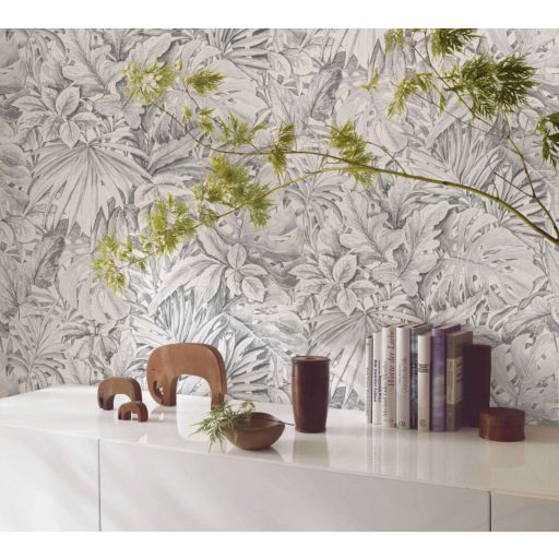 Marburg Botanica 33308 Botanikus egzotikus levélmotívum szürke fehér ezüst tapéta