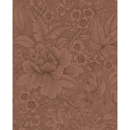 Romantikus nagyléptékű kézzel rajzolt virágok és levelek mintája barna és rózsaszínes barna tónusok tapéta