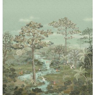   Egzotikus keleti panoráma - az elmélyülés/relaxáció oázisa zöld kékeszöld szürkésbarna fekete és rózsaszín tónus falpanel