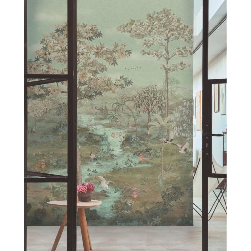 Egzotikus keleti panoráma - az elmélyülés/relaxáció oázisa zöld kékeszöld szürkésbarna fekete és rózsaszín tónus falpanel