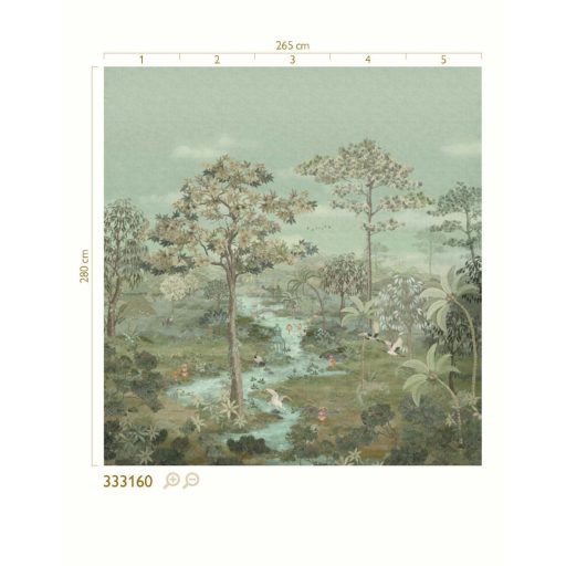 Egzotikus keleti panoráma - az elmélyülés/relaxáció oázisa zöld kékeszöld szürkésbarna fekete és rózsaszín tónus falpanel