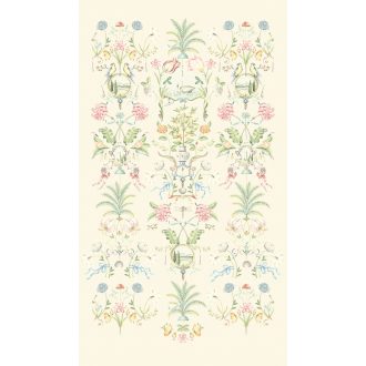   Romantikus egyedi motívum - Virágok madarak narancsfák és toszkán szímbólumok törtfehér zöld rózsaszín és sokszínű tónus falpanel
