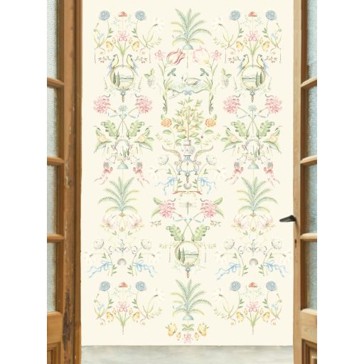 Romantikus egyedi motívum - Virágok madarak narancsfák és toszkán szímbólumok törtfehér zöld rózsaszín és sokszínű tónus falpanel