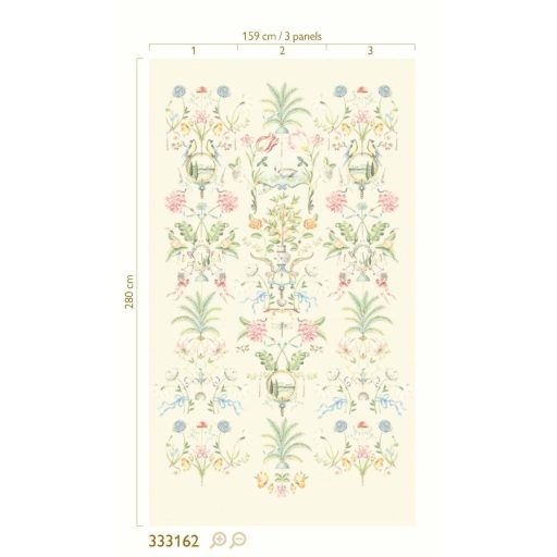Romantikus egyedi motívum - Virágok madarak narancsfák és toszkán szímbólumok törtfehér zöld rózsaszín és sokszínű tónus falpanel