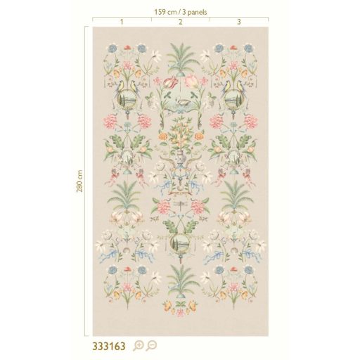 Romantikus egyedi motívum - Virágok madarak narancsfák és toszkán szímbólumok szürkésbézs málnaszín zöld és sokszínű tónus falpanel