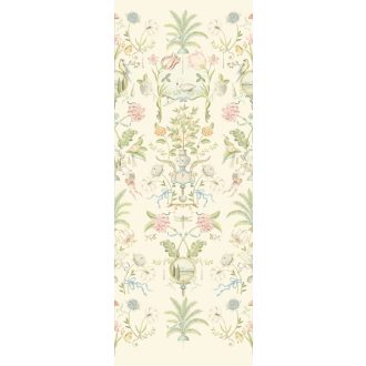   Romantikus egyedi motívum - Virágok madarak narancsfák és toszkán szímbólumok törtfehér zöld rózsaszín és sokszínű tónus falpanel