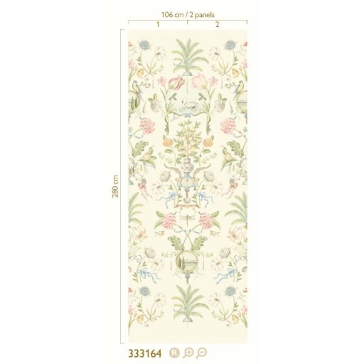 Romantikus egyedi motívum - Virágok madarak narancsfák és toszkán szímbólumok törtfehér zöld rózsaszín és sokszínű tónus falpanel