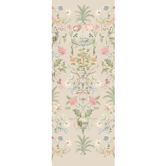   Romantikus egyedi motívum - Virágok madarak narancsfák és toszkán szímbólumok szürkésbézs málnaszín zöld és sokszínű tónus falpanel