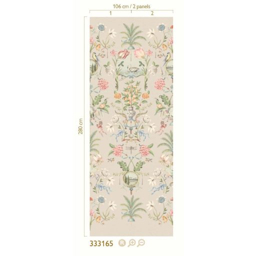 Romantikus egyedi motívum - Virágok madarak narancsfák és toszkán szímbólumok szürkésbézs málnaszín zöld és sokszínű tónus falpanel