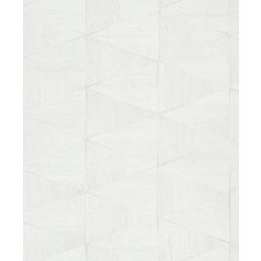   Változatos fa struktúrák háromszögekbe rendezett geometrikus mintája törtfehér krémszürke és szürke tónus finom fényű mintarészletek tapéta