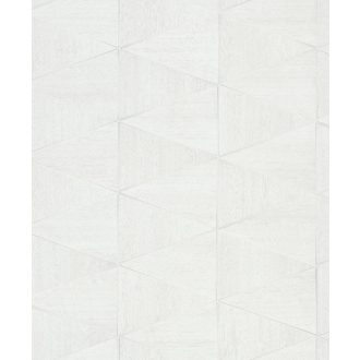   Változatos fa struktúrák háromszögekbe rendezett geometrikus mintája törtfehér krémszürke és szürke tónus finom fényű mintarészletek tapéta