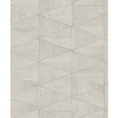   Változatos fa struktúrák háromszögekbe rendezett geometrikus mintája bézs szürke és szürkésbézs tónus finom fényű mintarészletek tapéta