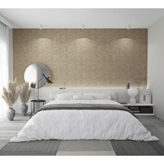   Váltakozó fa struktúrák háromszögekbe rendezett geometrikus mintája barna és szürkésbarna tónus finom fényű mintarészletek tapéta