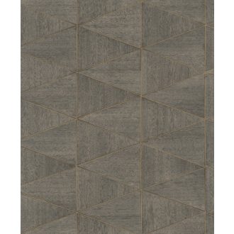   Váltakozó fa struktúrák háromszögekbe rendezett geometrikus mintája szürkésbarna szürke és bronz tónus finom fényű mintarészletek tapéta