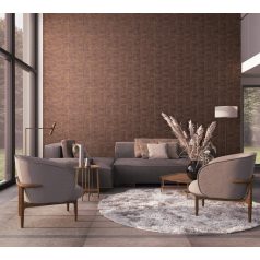   Váltakozó fa struktúrák háromszögekbe rendezett geometrikus mintája vörösesbarna barna és vörösréz tónus finom fényű mintarészletek tapéta