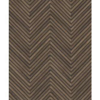   Nyílformába rendezett valósághű keskeny fa parkettminta barna és sötétbarna/fekete tónus tapéta