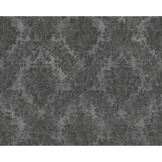   As-Creation Secret Garden/Black is Beautiful 33607-8 Klasszikus elegáns vintage díszítőminta szürke és fekete fémes hatás tapéta