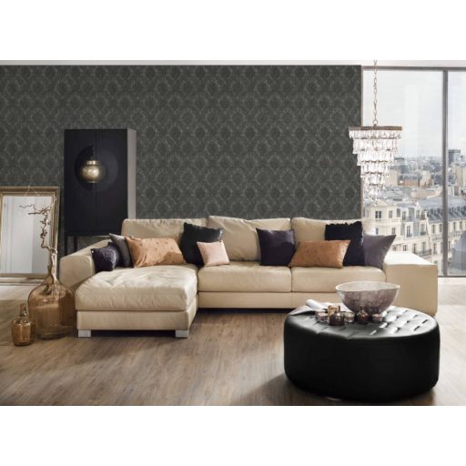 As-Creation Secret Garden/Black is Beautiful 33607-8 Klasszikus elegáns vintage díszítőminta szürke és fekete fémes hatás tapéta