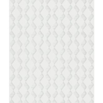   Rombuszformát kialakító grafikus minta textil háttéren fehér és ezüst tónus fémes csillogó hatás tapéta