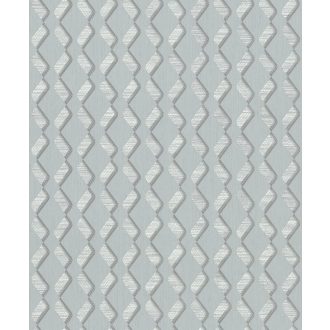   Rombuszformát kialakító grafikus minta textil háttéren szürke/szürkéskék és ezüst tónus fémes csillogó hatás tapéta