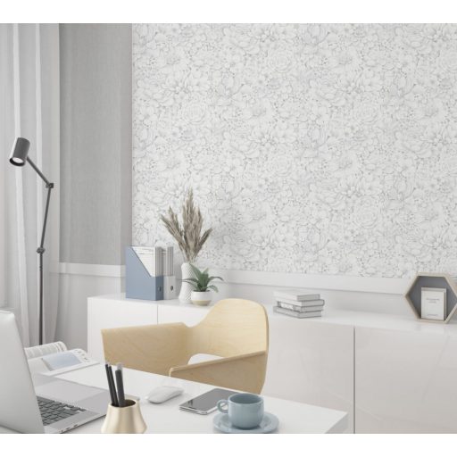 Marburg Botanica 33952 Botanikus Pazar virágmotívum valóságos virágtenger szürkésfehér ezüst tapéta