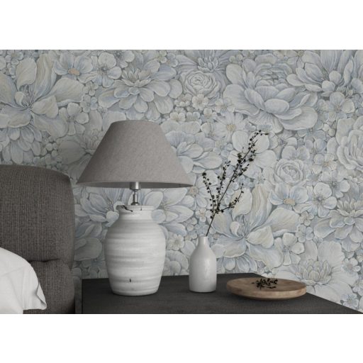 Marburg Botanica 33953 Botanikus Pazar virágmotívum valóságos virágtenger törtfehér kék szürke  ezüst tapéta