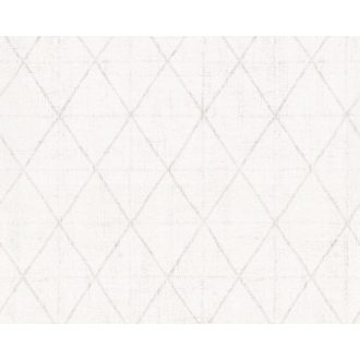   Finom vonalakkal rajzolt geometriai rombuszminta fehér világosszürke és halvány ezüst tónus finom mintafény tapéta