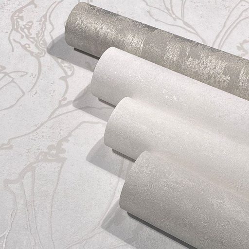 Beton háttéren absztrakt fénylő vonalmintázat fehér és gyöngyház tónus tapéta