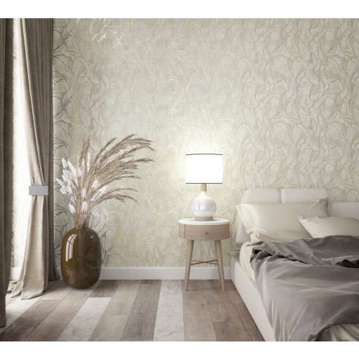 Beton háttéren absztrakt fénylő vonalmintázat szürkésbézs szürke ezüst és arany tónus tapéta