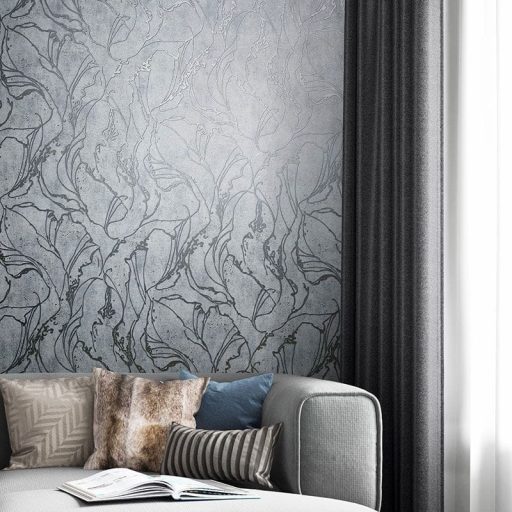 Beton háttéren absztrakt fénylő vonalmintázat szürke és ezüst tónus tapéta