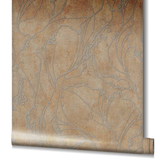 Beton háttéren absztrakt fénylő vonalmintázat barna és arany tónus tapéta